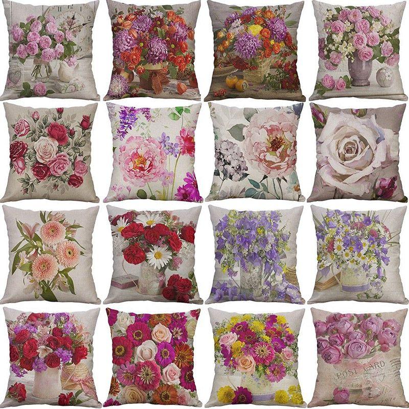 Vintage Flower Cotton Linen Cushion Cover Soft Decorative Pillow Case For Home Comfort