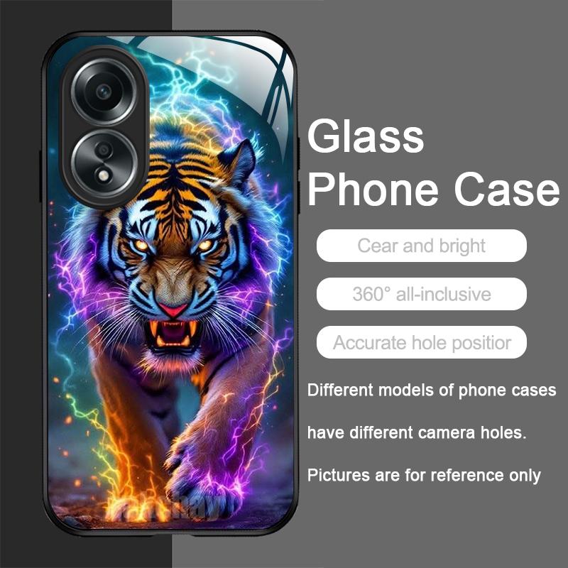 Golden Black Tiger Stripe Flame Print Tempered Glass Phone Case for OPPO Realme 13 Pro Plus 12 11 10 9i C55 X7 GT Neo 2 3T Cover