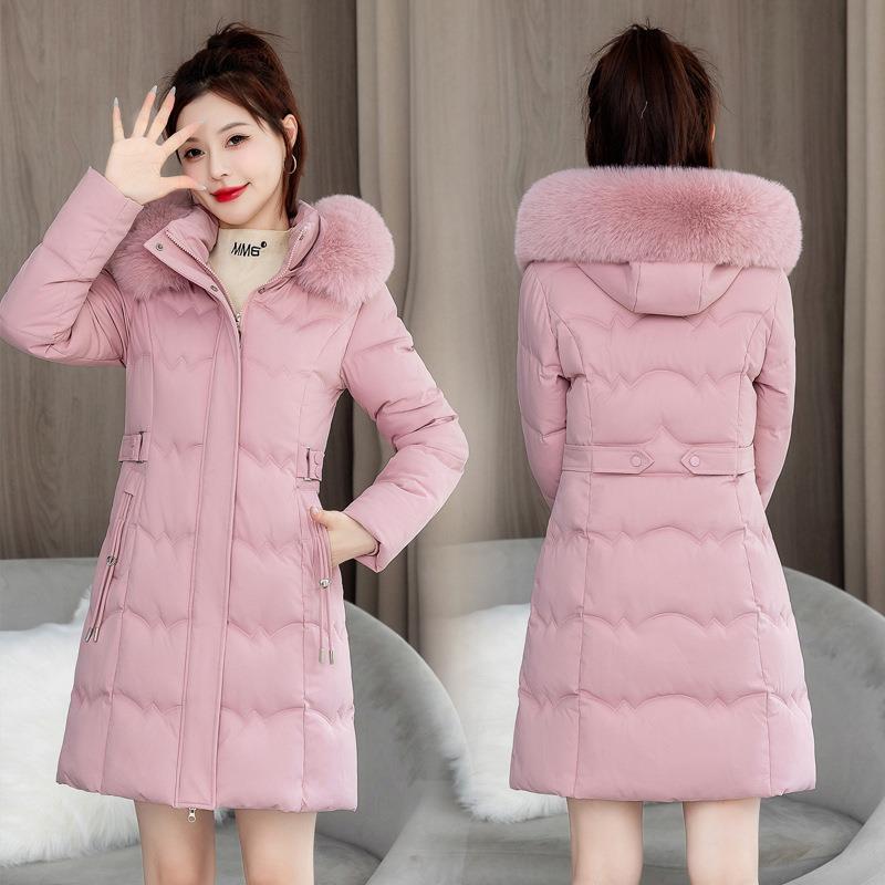 Women's Winter Coat: Waist-cinching, Long-length, with Large Faux Fur Collar, Drawstring Waist, and Extra-warm Lining.
