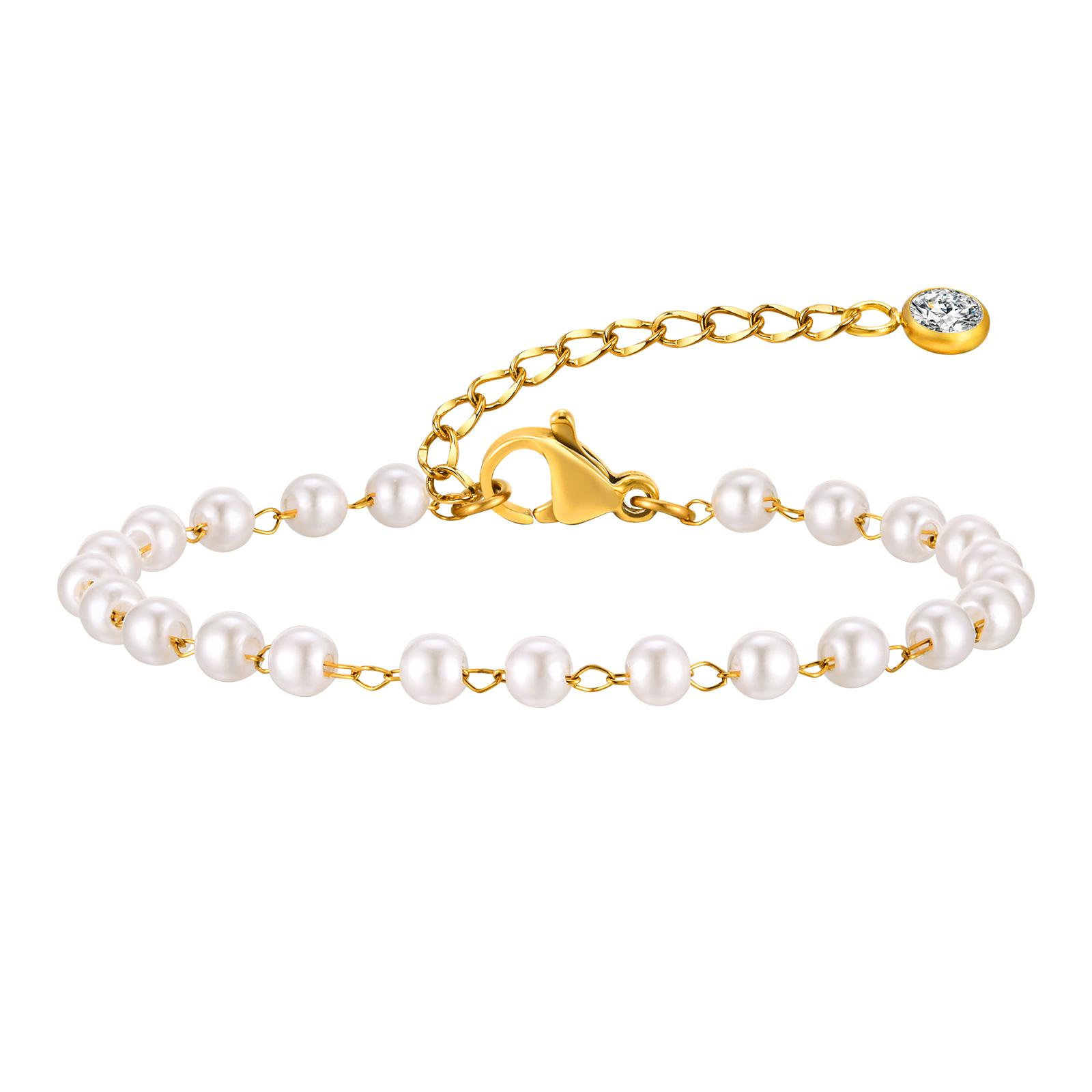 

Fashion Imitation Pearl Bead Bracelet for Women Girl Stainless Steel Gold Color Bead Chain Bracelet Jewelry Gifts