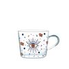 Taza de Vidrio Abstracta con Patrón de Sol y Ojo de 500ml con Asa Taza Creativa para Desayuno Café Jugo Té con Escala