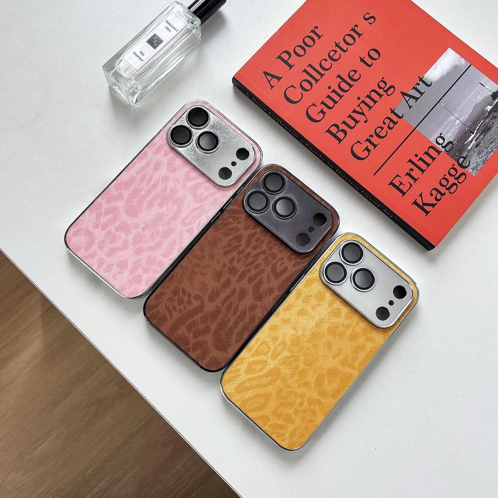 For Apple 17promax Leopard Leather Phone Case for IPhone 16 Protective Case 15 with Lens Film