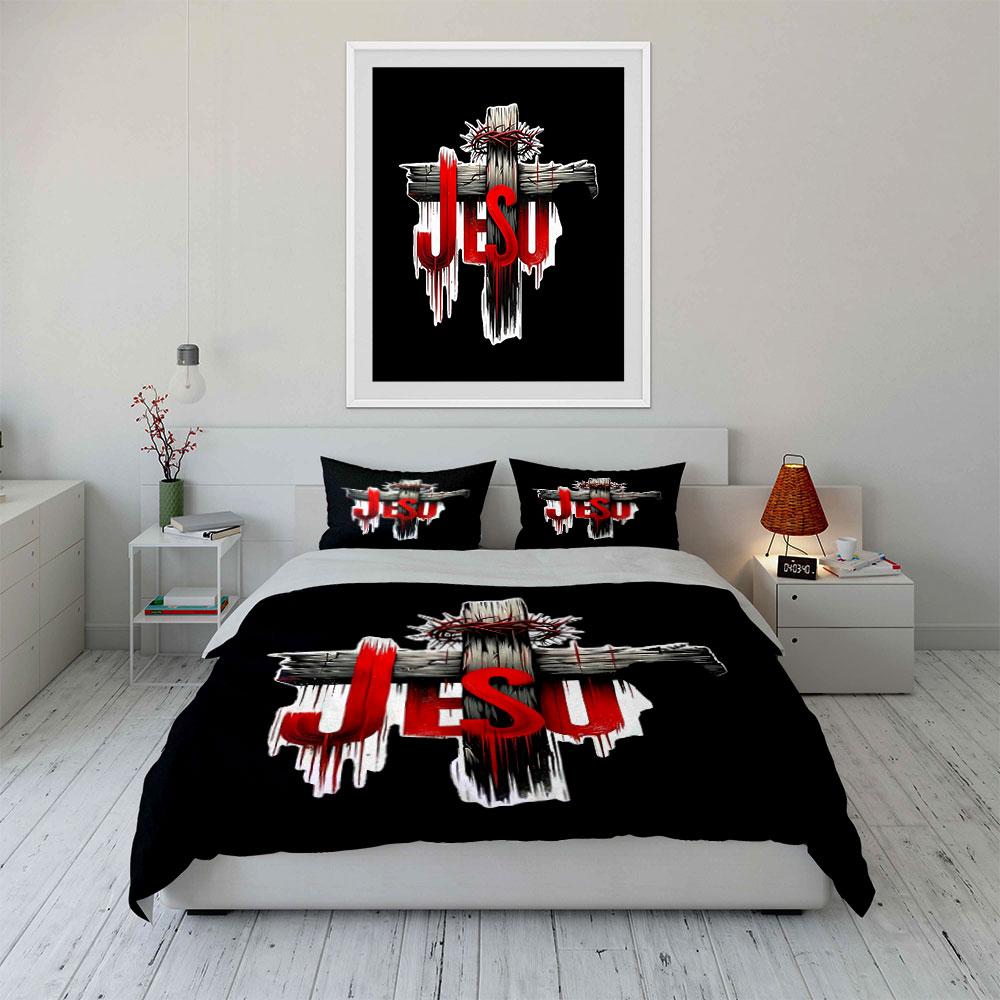"Jesus Cross Black Bedding Set" Bedding Duvet Cover Set Duvet Cover Pillowcases (1 * Duvet Cover 2 * Pillowcases, without duvet insert)