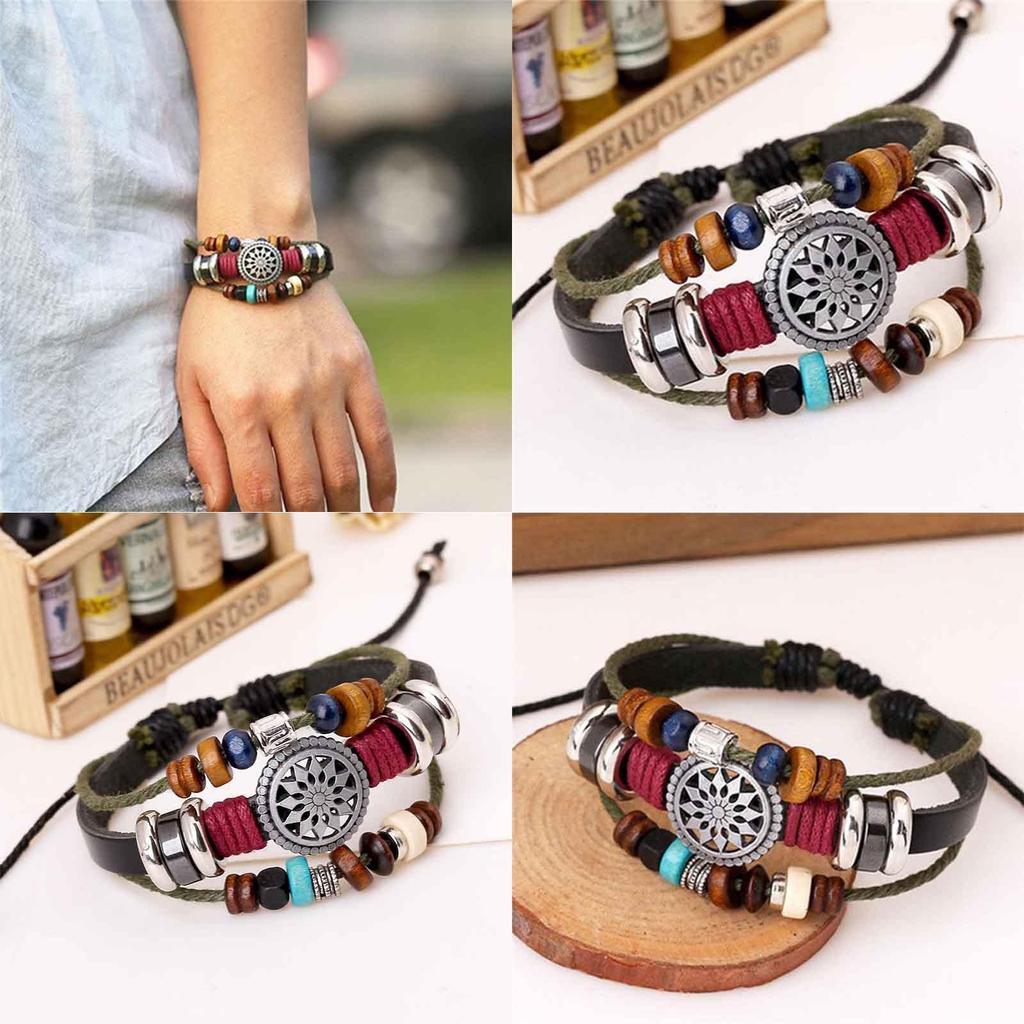 Vintage Handmade Pu Leather Bracelet With Creative Beads For Unisex Style And Elegance