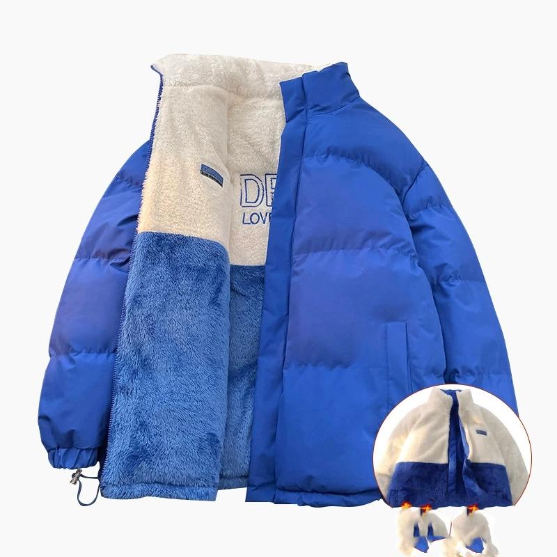 Winter Thermal Padded Jacket Men's Women's Casual Solid Color Double-Sided Wearable Design Parka Men Street Thick Fleece Coats