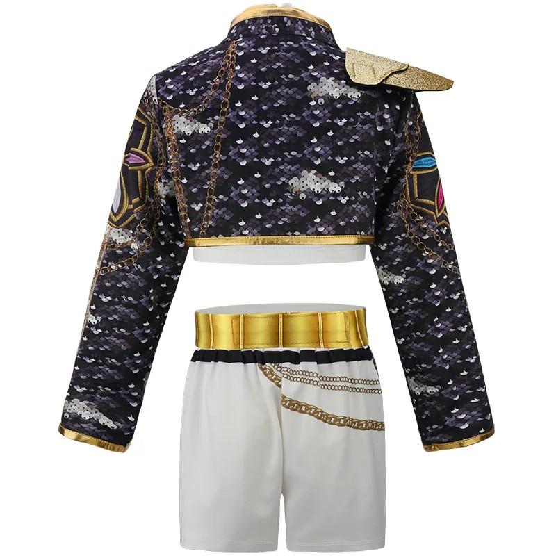 3-teiliges Set Mädchen Koreanischer Stil Pop-Sänger Banduniform Cosplay Outfit Mantel+Weste+Hose Hip Hop Verkleidung Tanzaufführung Kostüm