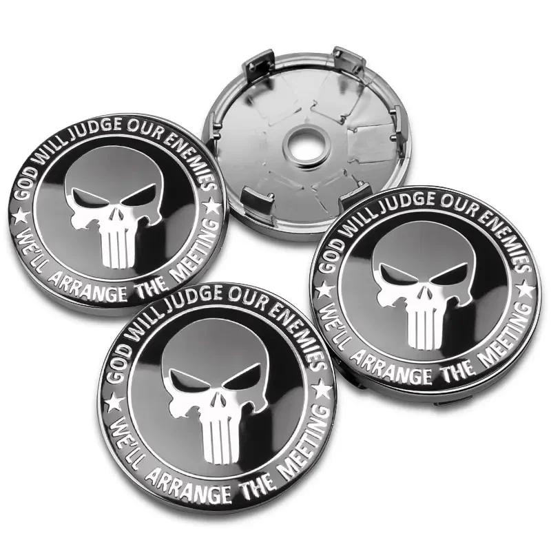 4PCS 56MM Skull Wheel Center Cap Decal StylingEmblem Car Cover Stickers Hub