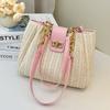 Straw bag women's new fashion lock woven shoulder bag summer popular tote bag one