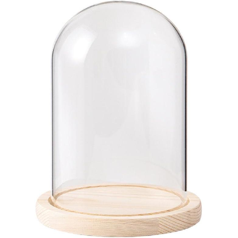 Glass Dome Diameter 7", Decorative Glass Cloche Bell Jar Display Dome, Dust Proof Glass Display Dome with Solid Wood Base Office Home Desktop