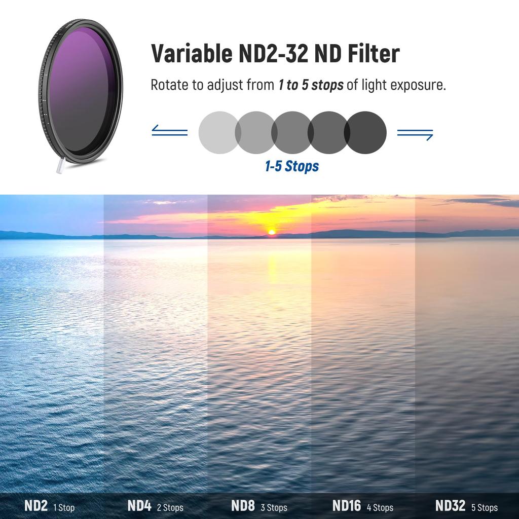 NEEWER 82mm True Color Variable ND CPL Neutraldichte Magnetischer ND32 Objektiv Neutral Keine Farbe Keine Vignettierung 2-in-1 & Filter, Filter, ND2-512 (1-9