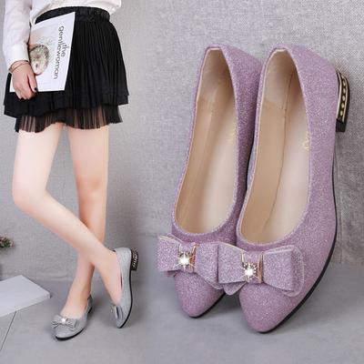 Schuhe für Frühling und Sommer, einfarbige Damenschuhe mit Schleife und flachem Absatz und weichen Sohlen
