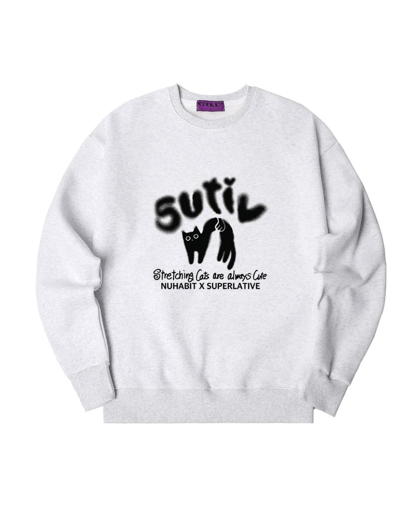 NUHABIT N/H Slime Cat Oversized Sweatshirt_Melange White (Gom4-4Nh034)