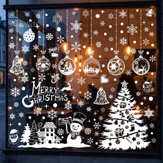 Waterproof Window Stickers 10Pcs Christmas Clings, White Winter Snowflake Decals, Static Non Adhesive Glass Art for Home Storefront, Reusable Holiday