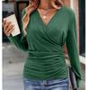 Women's Spring Autumn T Shirt Fashion Slim Fit Waist Pleated V-neck Fashion Elegant Women Top