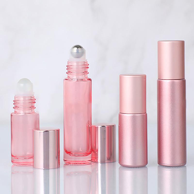 1 stk glass rulle på flaske 5/10 ml rosa rulleflaske essensiell olje Lipgloss gjenfyllbar tube tom krukke glass parfymeflaske
