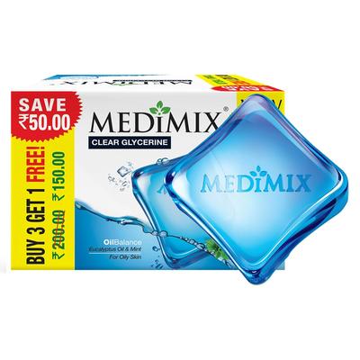 Clear Glycerine Oil Balance Bathing Bar Soap For Oily Skin 100g Pack Of 4 | Refreshing Cleansing Bar With Eucalyptus Oil & Mint
