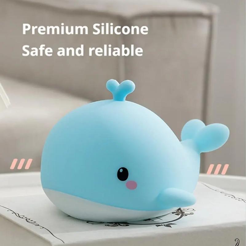 2026 New Rechargeable Whale Silicone Night Light, Tap Control Dimmable LED Lamp for Kids Room, Baby Sleep Companion