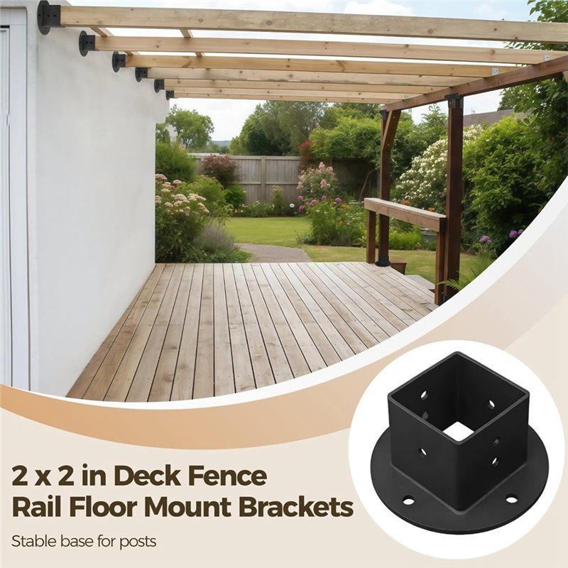 Black Metal Square Post Flange Base Anchors 4 Pcs 2X2 Deck Fence Rail Floor Mount Brackets, Heavy Duty