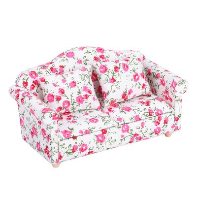 Puppenhauszubehör Blumenmuster Mini Möbel Doppelsofa für 1/12 Maßstab Puppe (# 2)