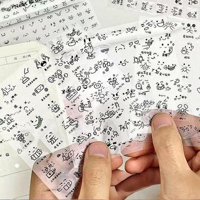 10Pages Sleek Journal Diary Adornments Transparent Die-Cut Kaomoji Stickers Cute Emoji Symbols Clear Adhesive Handmade Notebook Decor