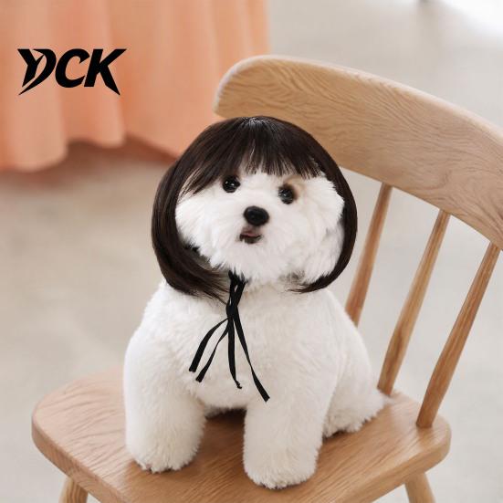 Funny Cat Cosplay Wig Pet Wig, Cute Bob Cut Afro Curly with Adjustable Accessories Elastic Band, Breathable for Dogs, Cats Halloween Party Headwear