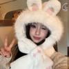 Plush Rabbit Hat and Scarf for Women In One Winter New Cute Warm Scarf Versatile Ear Protection Lei Feng Hat