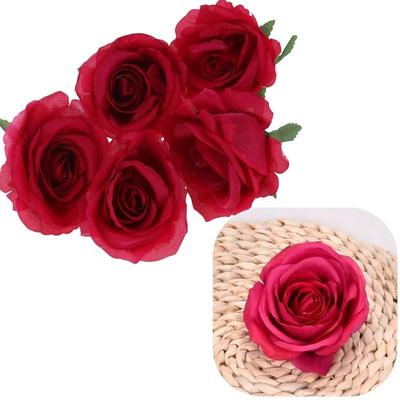Rose Head Artificial Flowers for Arrangement Decoration 5 Pcs - Dark Pink
