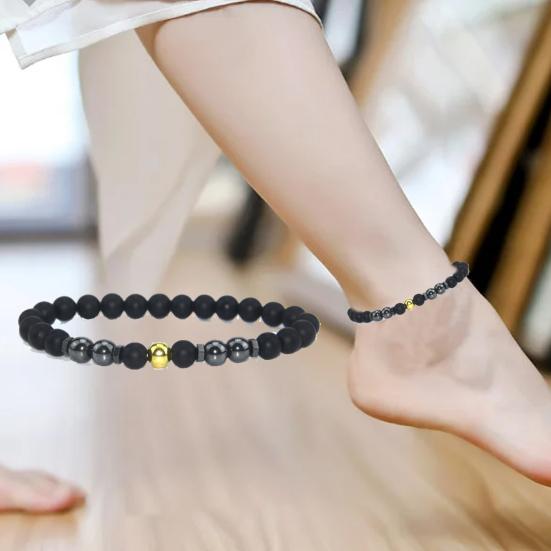 Women Anklet Beautifully Simple Stylish All Match Eye-catching Relieve Fatigue Easy to Wear Women Girls Black Gall Stone Beads