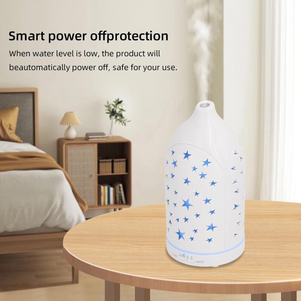 Ultrasonic Essential Oil Diffuser with 7 Color LED Lights, Star Hollow Design, Quiet & Auto Off