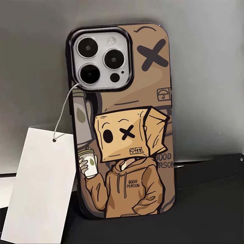 Cartoon box man design mobile phone case suitable for iPhone 17 16 15 14 13 12 11 Pro/ Max /Plus anti-fall and shockproof