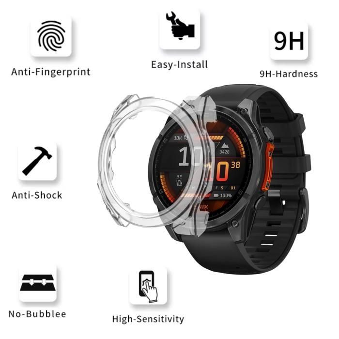 Garmin Fenix 8 47mm Compatible Case - Hard Protective Case Transparent Tempered Glass Screen Phonillico®