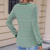 Women's Fashion Casual Striped Print Pleated Comfortable Round Neck Loose Long Sleeve T-shirt Top