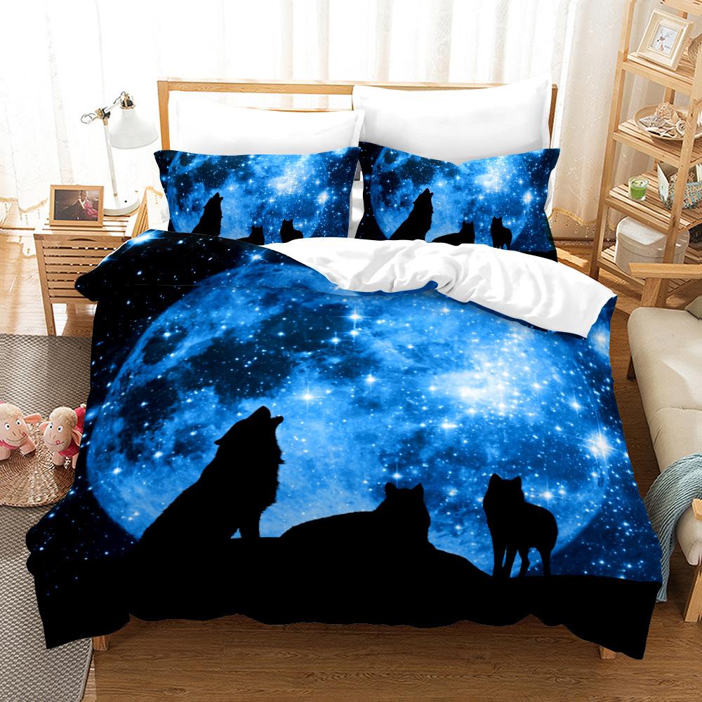 3D vlčí vzor Povlak na přikrývku Sada ložního prádla Povlak na přikrývku Povlak na polštář 2 nebo 3 manželská postel Jednolůžko v plné velikosti Měkký omyvatelný zip Domácí dekorace