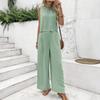 Damen 2-teilige Outfits Sommer Ärmellos Bindeband am Rücken Oberteil und Weite Beinhosen Sets Lässig Urlaubs Loungewear Passende Sets