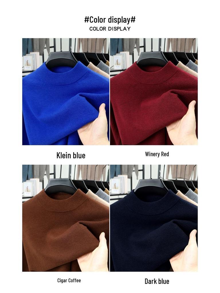 Men's Winter Knitted Wool Sweater with Half-High Collar