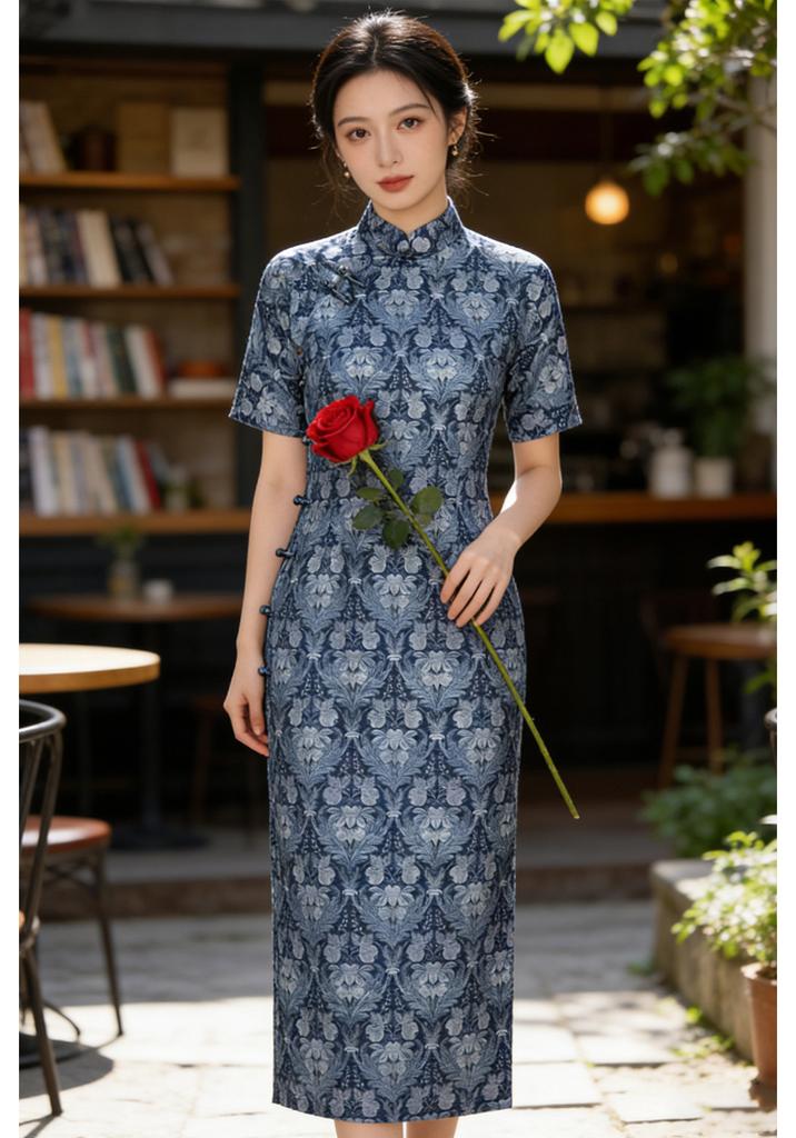 Vintage Chinese style women's clothing summer new printing daily improvement cheongsam dress 118119
