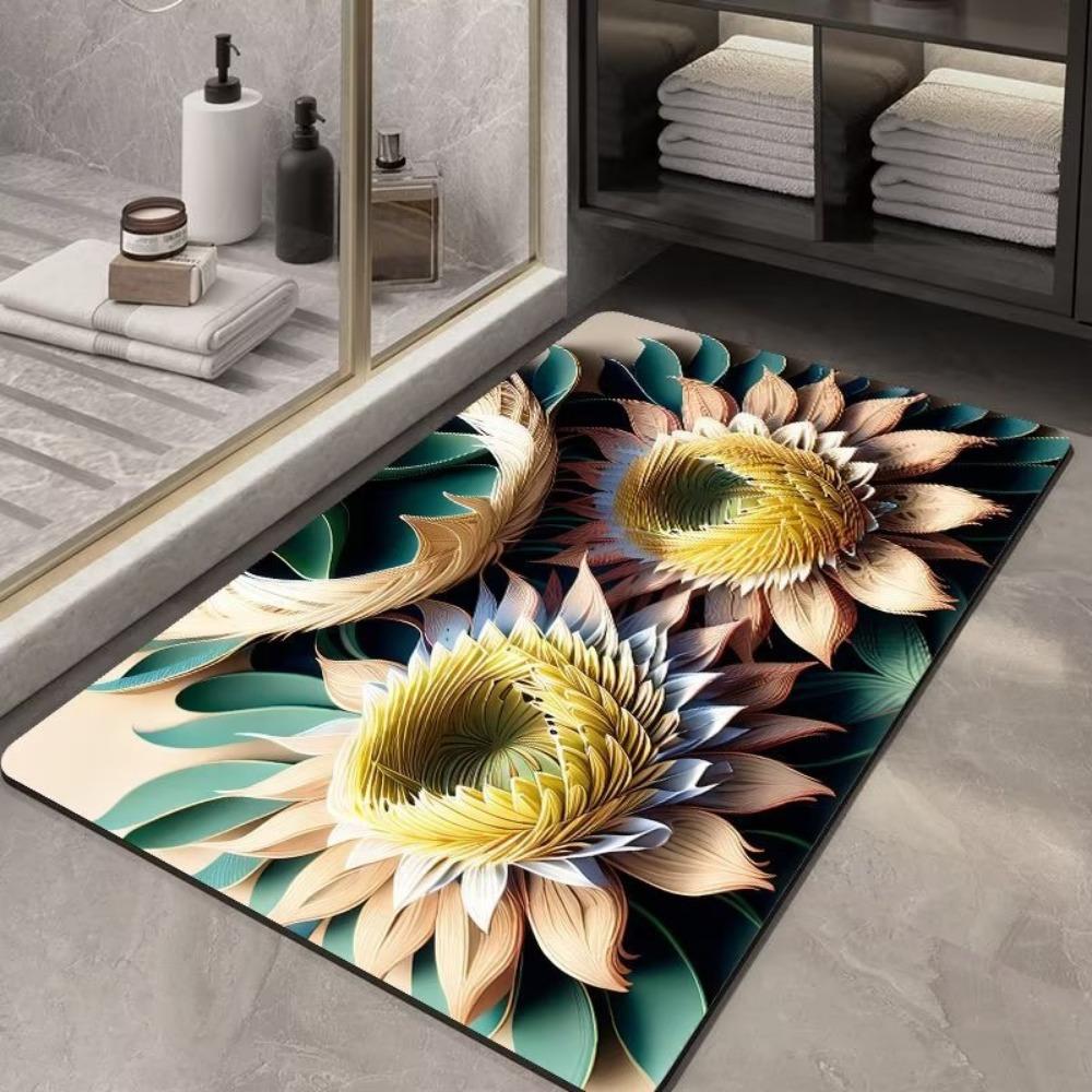 Flower Printing Bathroom Thickening Mat Bath Non-slip Carpets In Wash Basin Bathtub Side Floor Rug Shower Room Doormat Memory Foam 3D Pad