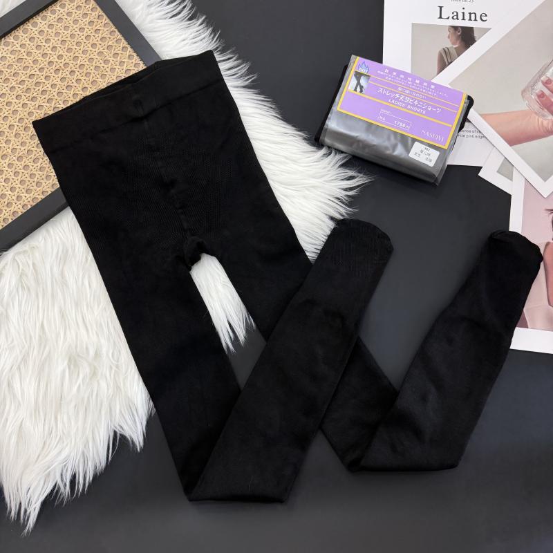 Women's High-Waisted Fleece-Lined Vertical Stripe Cotton Tights for Autumn/Winter - Thick, Foot-Covering Base Layer Pants