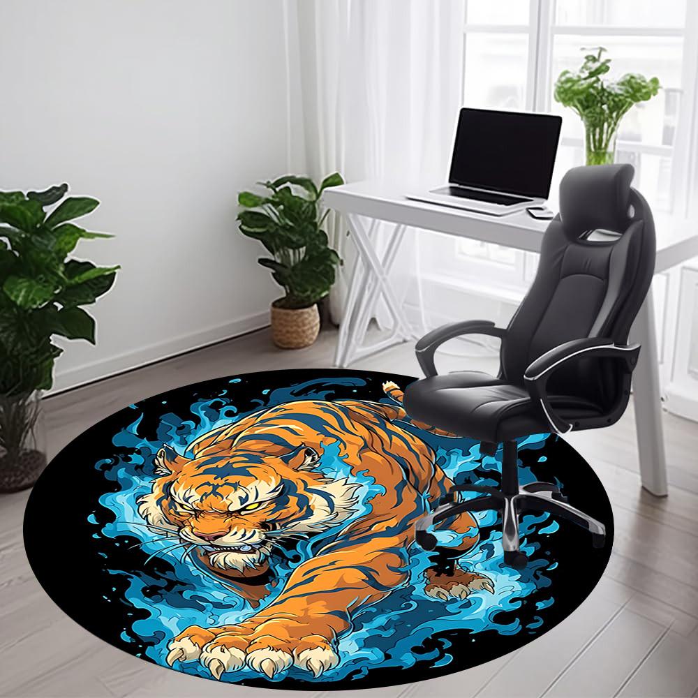 1PC Tiger Flames Office Round Area Rug,  Mat Suitable ForOffice, Under Office Chairs Bedroom Living Room Home Decor, Room Deco