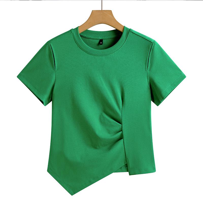 Niche Irregular Hem Shoulder-Baring Women's Short-Sleeve T-Shirt - 2025 Summer Trend