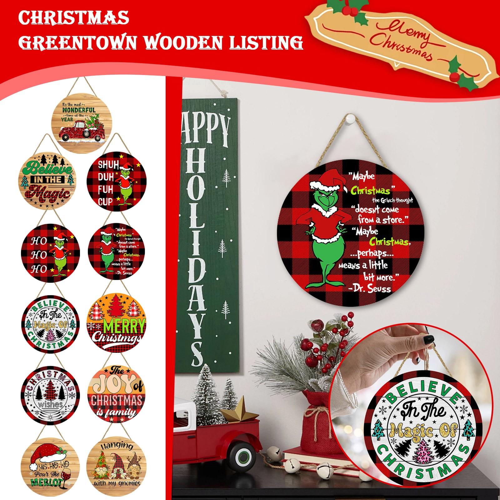 

Christmas Wooden Doorplate Hanging Ornaments Home Decoration Round Pendant One Size