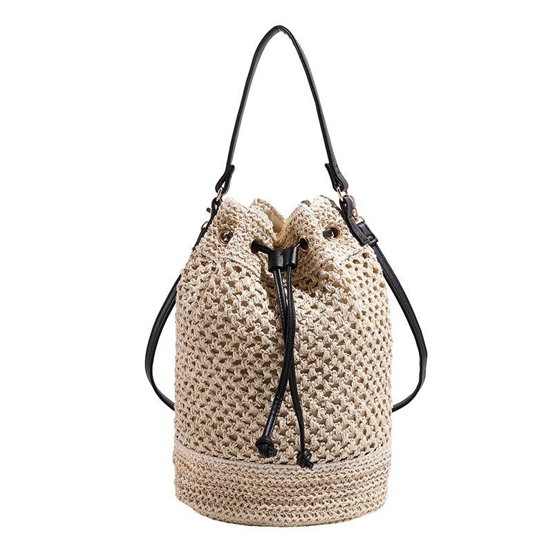 Women's Large Capacity Straw Bucket Shoulder Bag Hollow Braid Versatile Simple Casual Crossbody Bags Fashion