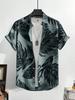 Camicie Hawaiane da Uomo con Stampa 3D Tropicale a Foglia per Resort, Vacanze all'Aperto, Spiaggia, Estate, Manica Corta con Revers, Spandex
