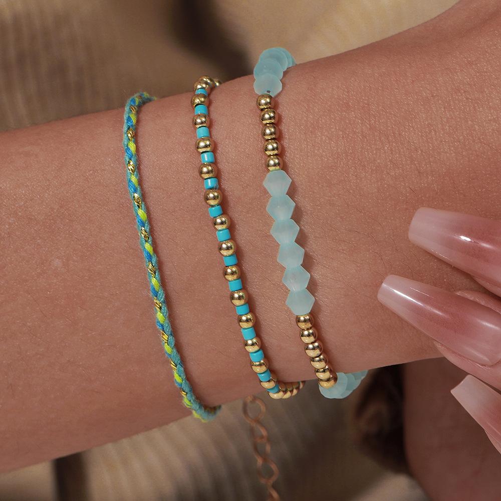 Bohemian Beaded Bracelet Set of 7 with Seed Beads and Heart Charm Stackable Ethnic Jewelry for Women