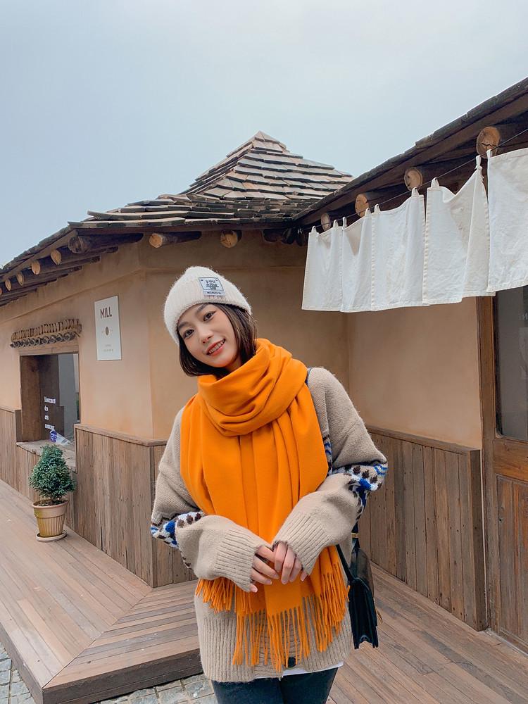 Women's and Men's Thick Warm Cashmere-Like Scarf - Autumn Winter Korean Style with Tassels, Solid Color