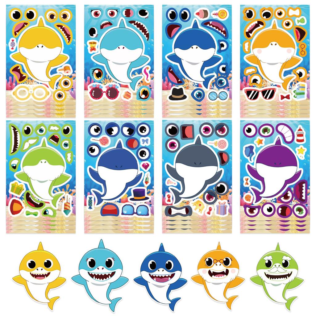 8 Cartoon Shark Make A Face Face Change Sticker DIY Hand Account Small Card Mobile Phone Case Decoration