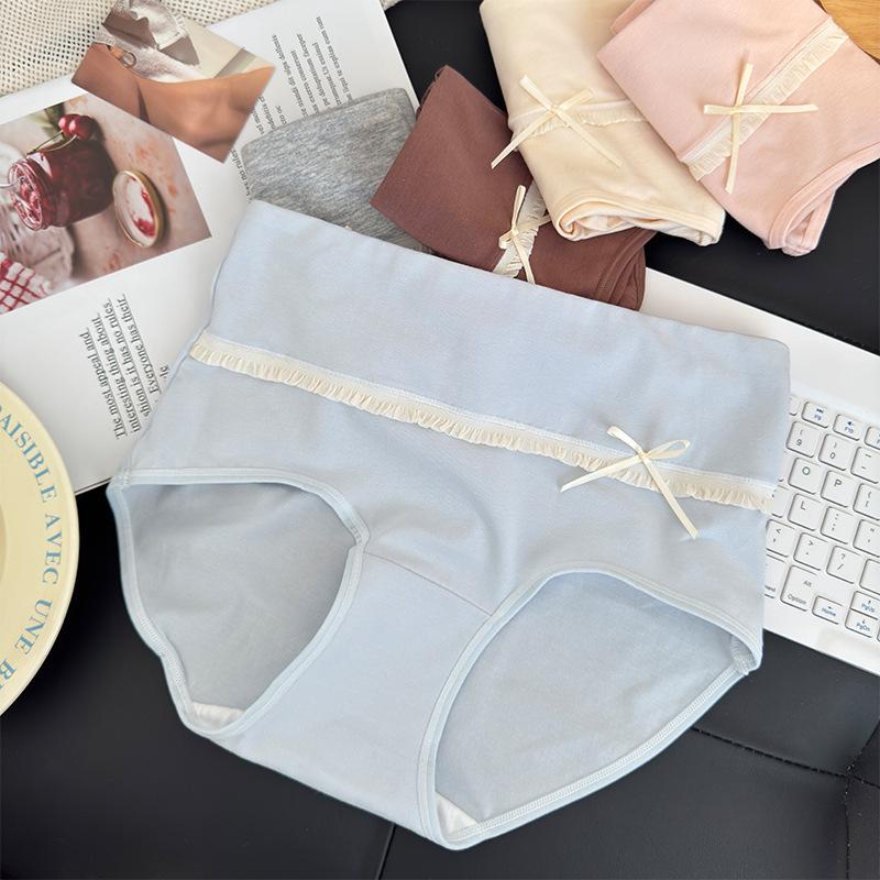 Female Spring and Autumn Sweet Bow 7A Antibacterial High Waist Pure Cotton Briefs