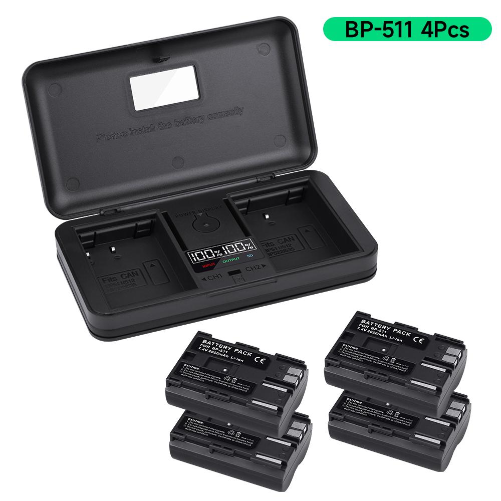PALO 2650mAh BP 511 BP-511 BP511 Battery+Multi-Function Charger Battery Storage Box For CANON EOS 40D 300D 5D 20D 30D 50D 10D D60 G6