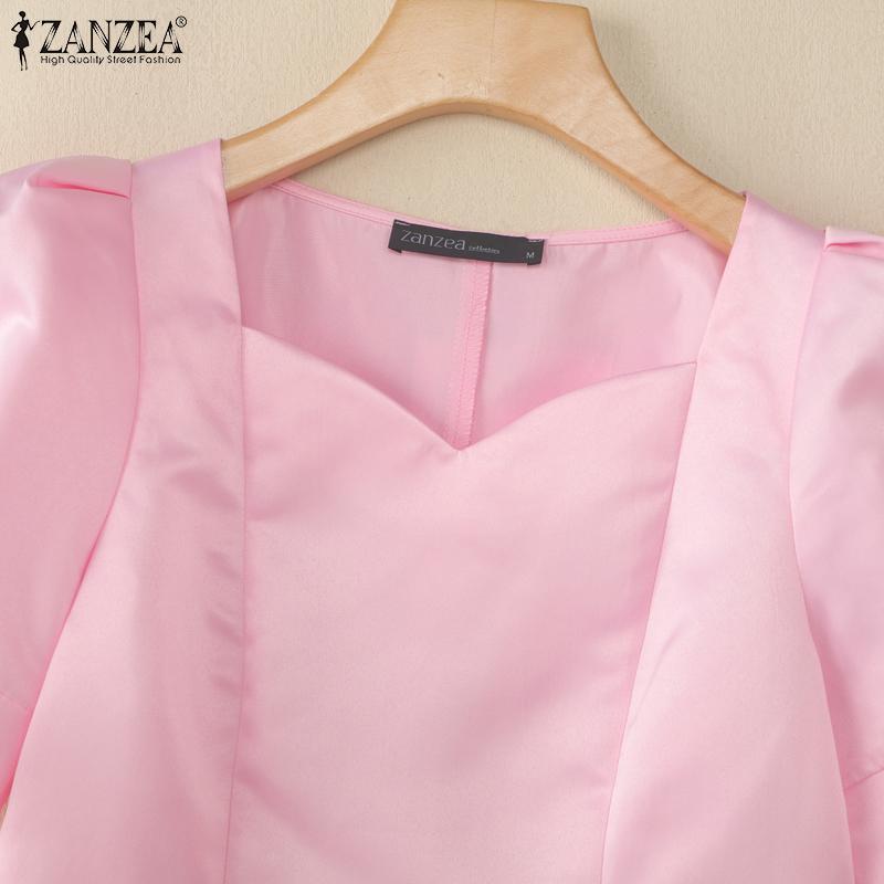 ZANZEA Womens Summer Casual Short Sleeve Satin Blouse