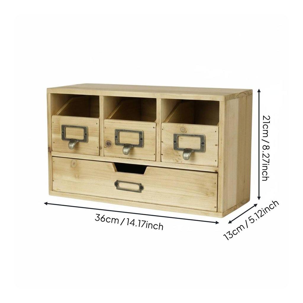 Rustic Desktop Storage Drawers Multi-Compartment Wooden Desk Organizer